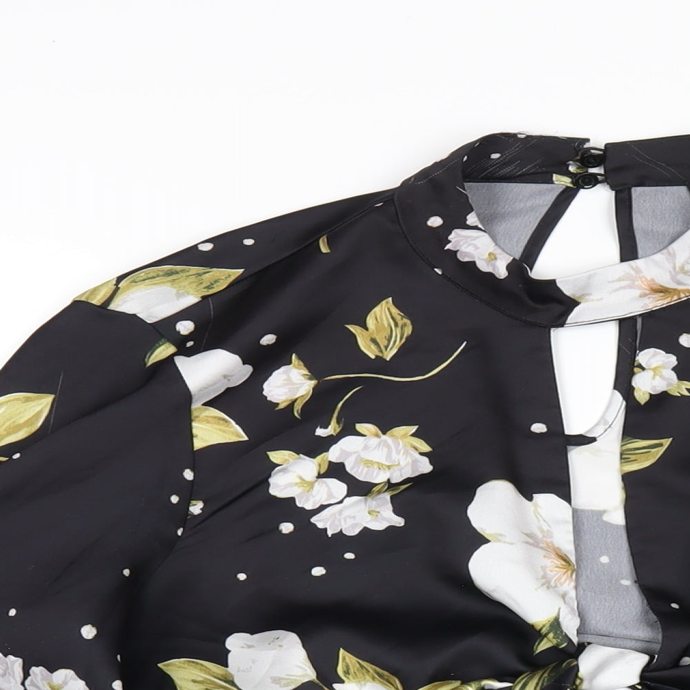 River Island Womens Black Floral Polyester Basic Blouse Size 12 Round Neck