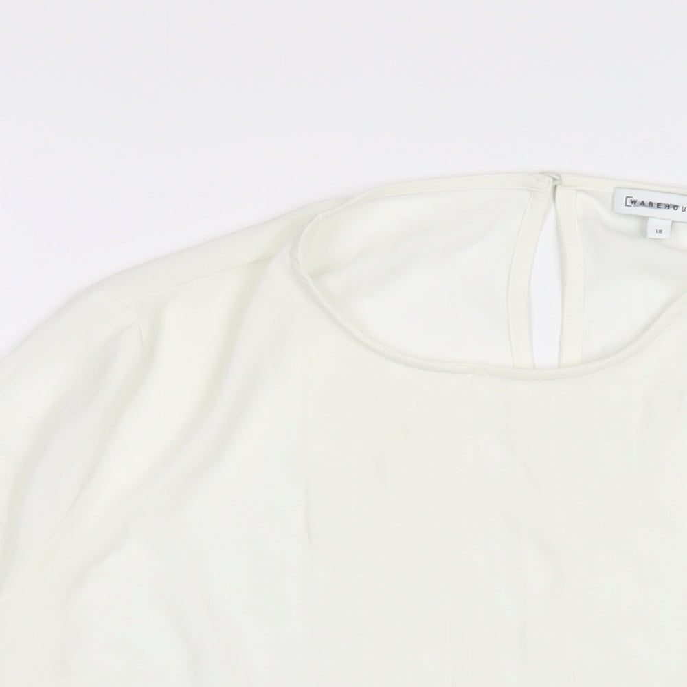 Warehouse Womens White Polyester Basic Blouse Size 16 Round Neck