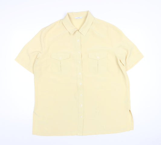 Marks and Spencer Womens Yellow Polyester Basic Button-Up Size 18 Collared