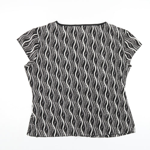 NEXT Womens Black Geometric Polyester Basic T-Shirt Size 18 V-Neck