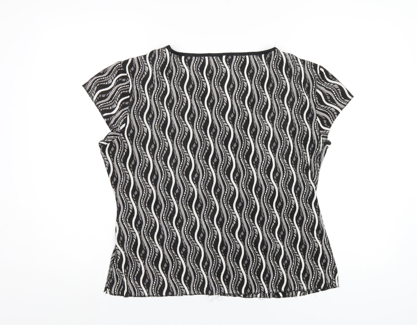 NEXT Womens Black Geometric Polyester Basic T-Shirt Size 18 V-Neck