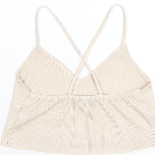 PRETTYLITTLETHING Womens Beige Polyester Camisole T-Shirt Size 6 V-Neck