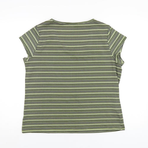 Planet Womens Green Striped Polyester Basic T-Shirt Size XL V-Neck