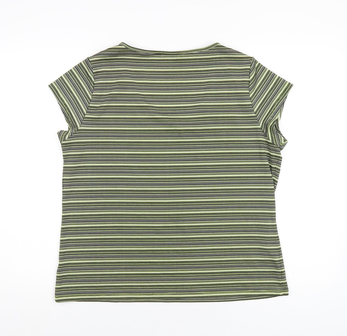 Planet Womens Green Striped Polyester Basic T-Shirt Size XL V-Neck