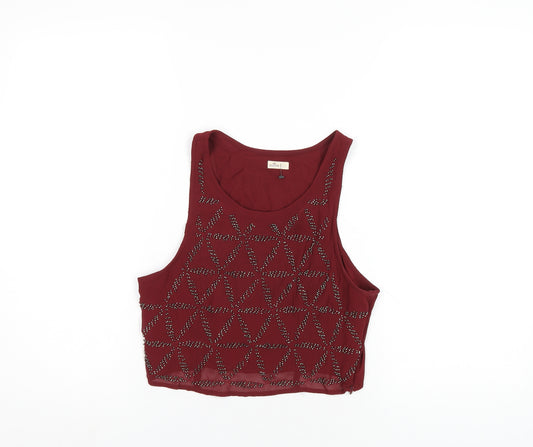 Hollister Womens Red Geometric Polyester Cropped Tank Size S Scoop Neck - Beaded