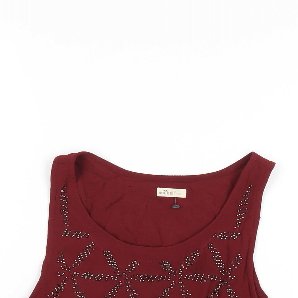 Hollister Womens Red Geometric Polyester Cropped Tank Size S Scoop Neck - Beaded