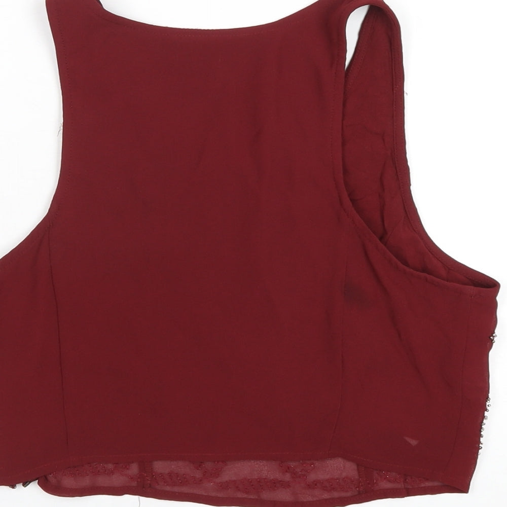 Hollister Womens Red Geometric Polyester Cropped Tank Size S Scoop Neck - Beaded