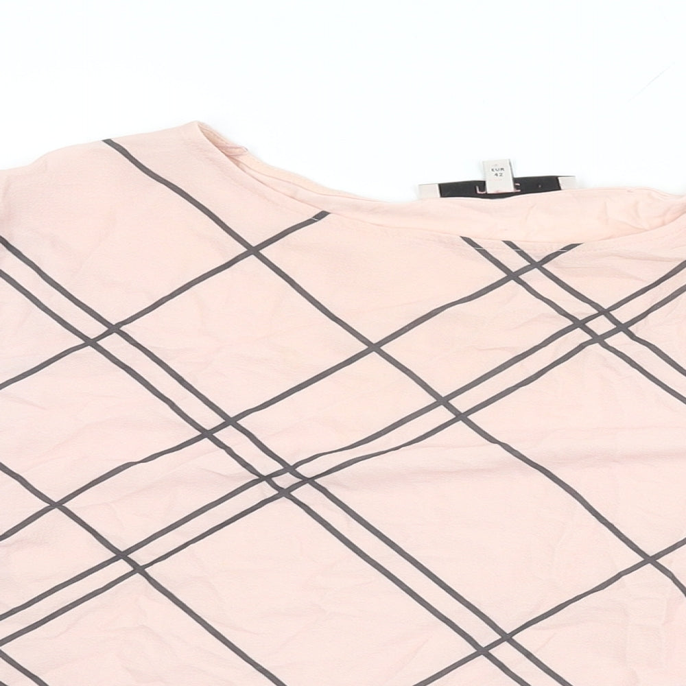 NEXT Womens Pink Geometric Polyester Basic Blouse Size 14 Round Neck