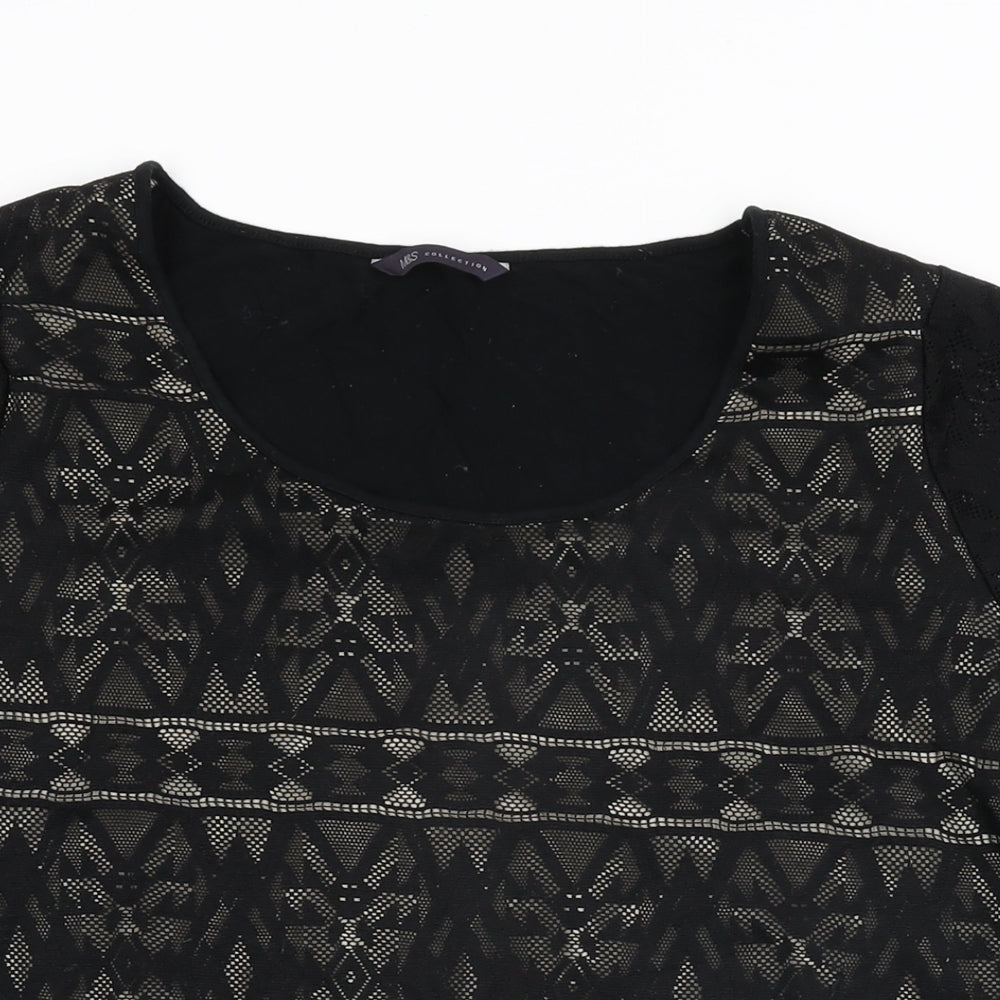 Marks and Spencer Womens Black Geometric Polyester Basic T-Shirt Size 22 Round Neck