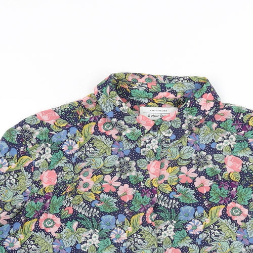 & Other Stories Womens Blue Floral Silk Basic Button-Up Size 6 Collared