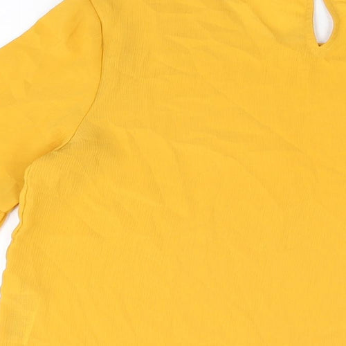 New Look Womens Yellow Polyester Basic Blouse Size 8 Round Neck - Balloon Sleeves