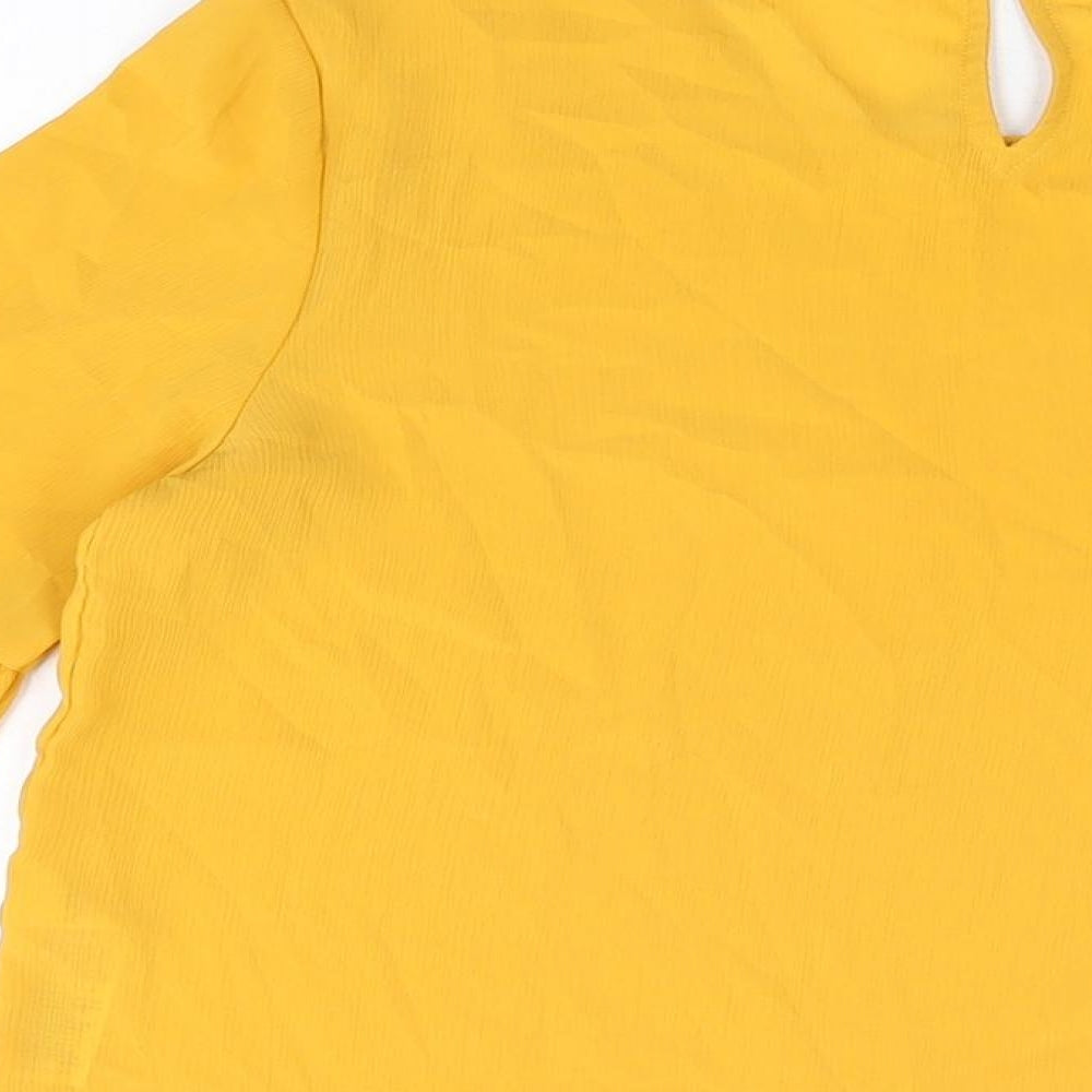 New Look Womens Yellow Polyester Basic Blouse Size 8 Round Neck - Balloon Sleeves