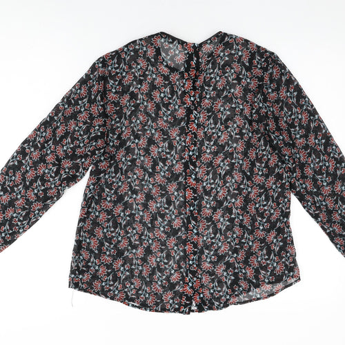 Zara Womens Black Floral Polyester Basic Blouse Size L Round Neck