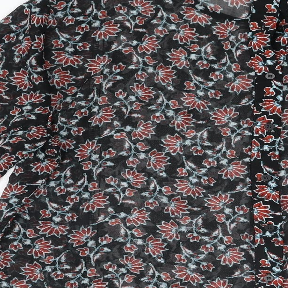 Zara Womens Black Floral Polyester Basic Blouse Size L Round Neck