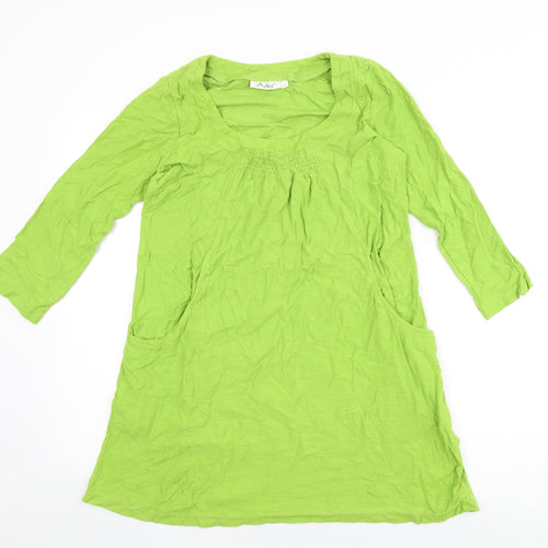 Adini Womens Green Cotton Basic T-Shirt Size S Round Neck