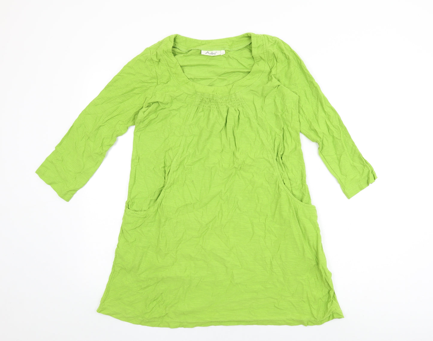 Adini Womens Green Cotton Basic T-Shirt Size S Round Neck