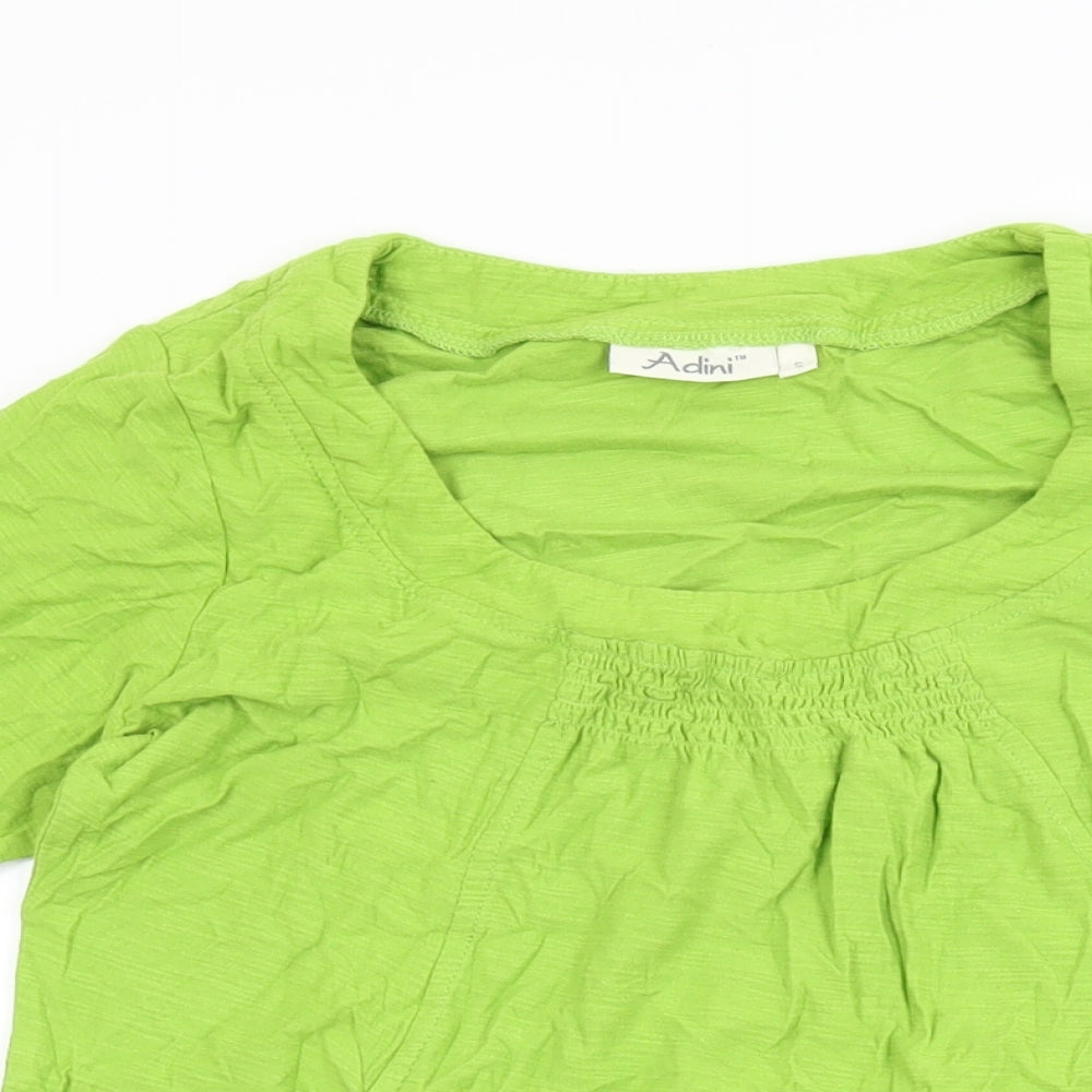 Adini Womens Green Cotton Basic T-Shirt Size S Round Neck