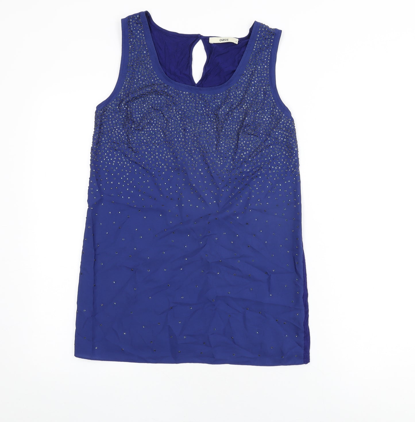 Oasis Womens Blue Polyester Basic Tank Size S Round Neck