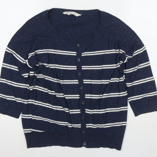 Fat Face Womens Blue Round Neck Striped Cotton Cardigan Jumper Size 12