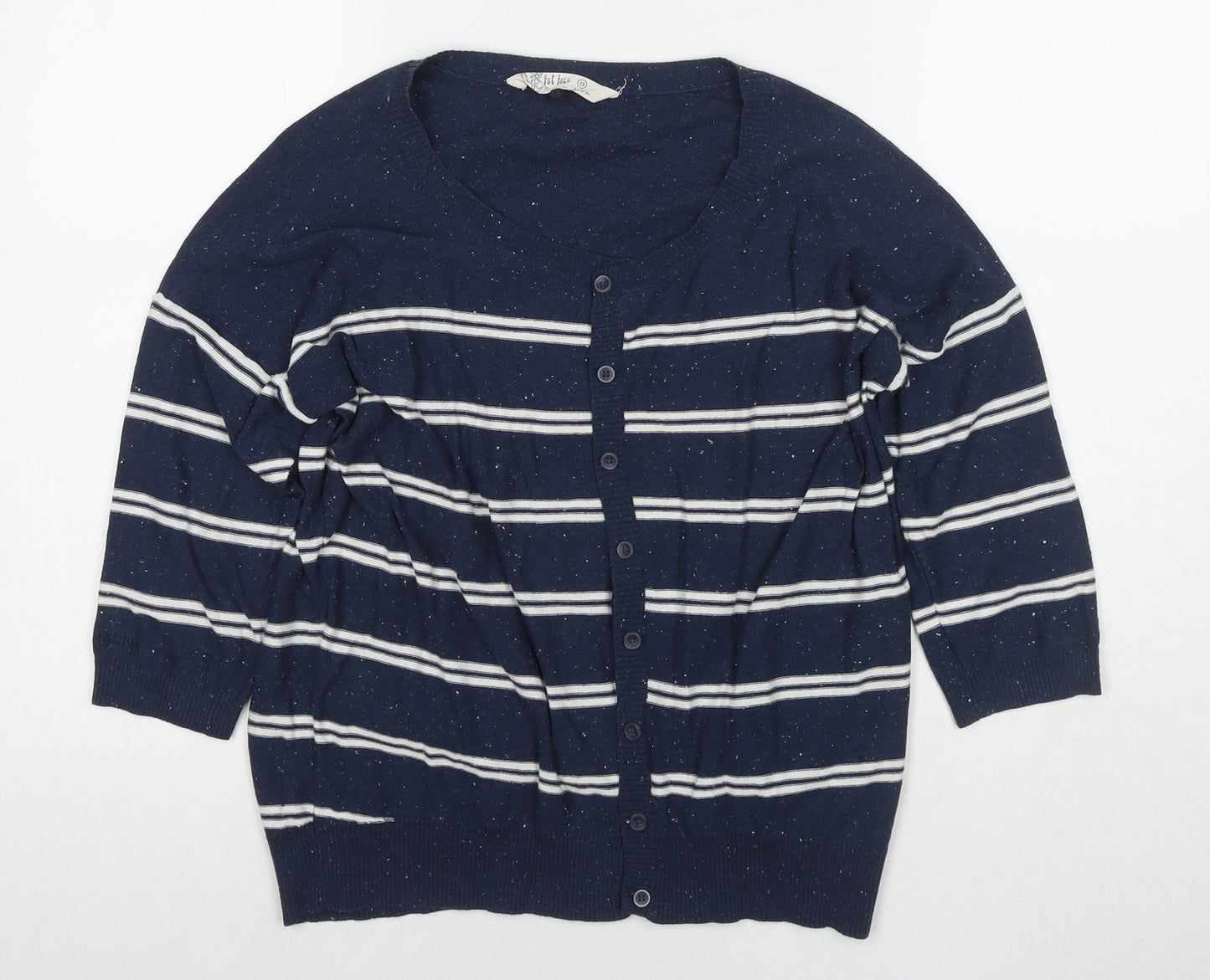 Fat Face Womens Blue Round Neck Striped Cotton Cardigan Jumper Size 12