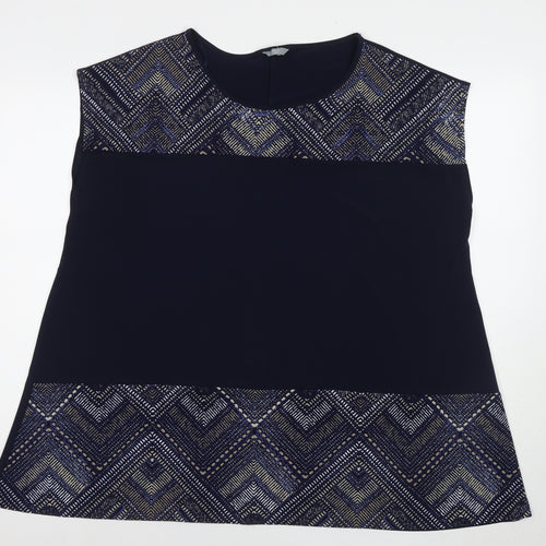 M&Co Womens Blue Geometric Polyester Basic Tank Size 22 Round Neck