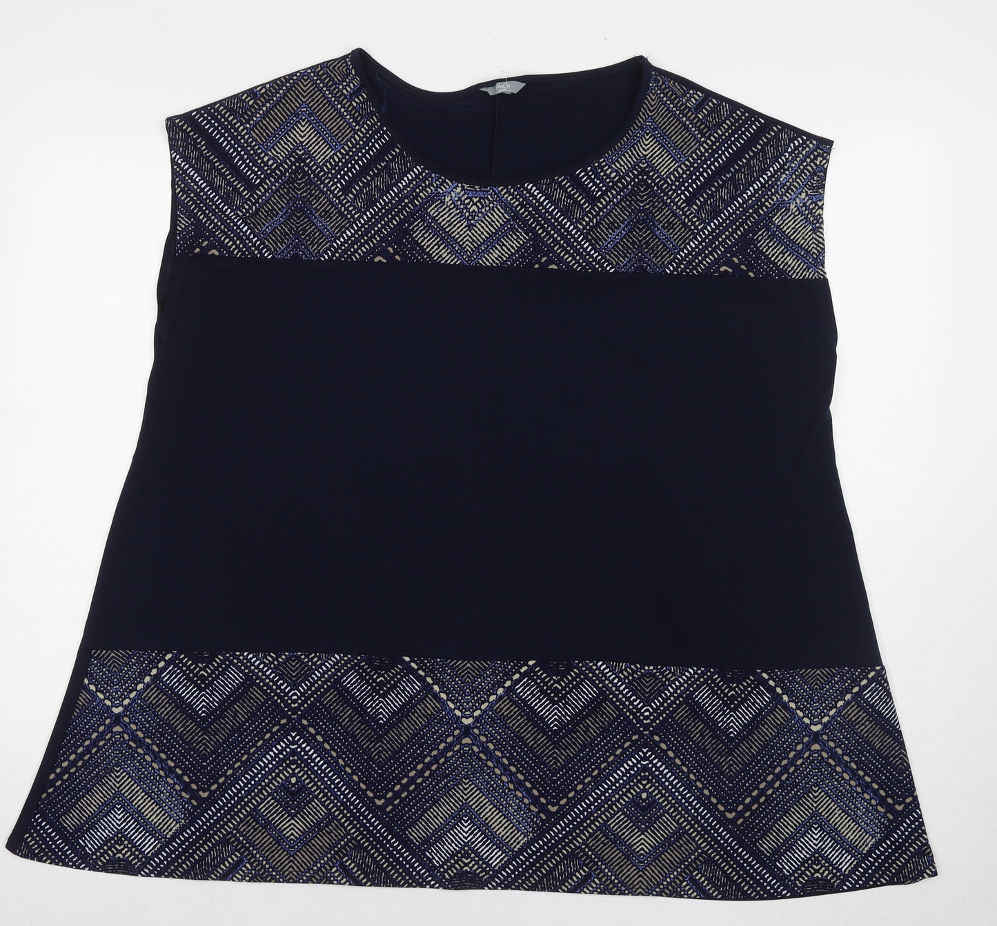 M&Co Womens Blue Geometric Polyester Basic Tank Size 22 Round Neck