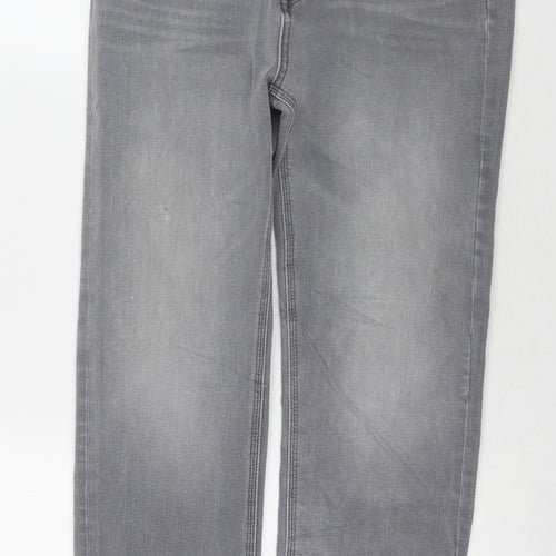 Marks and Spencer Womens Grey Cotton Straight Jeans Size 12 L27 in Regular Zip