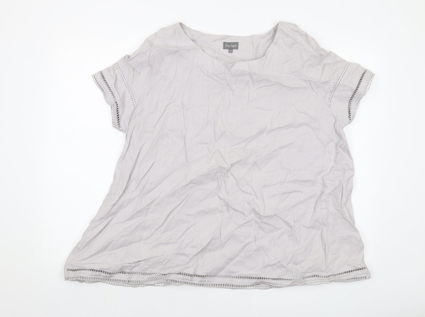 Phase Eight Womens Grey Linen Basic Blouse Size 12 Round Neck