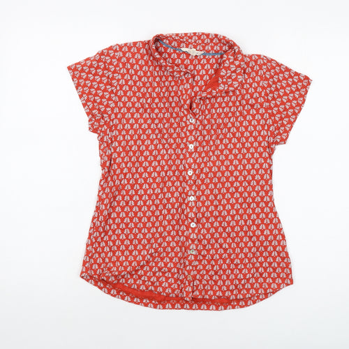 White Stuff Womens Red Geometric Cotton Basic Button-Up Size 10 Collared