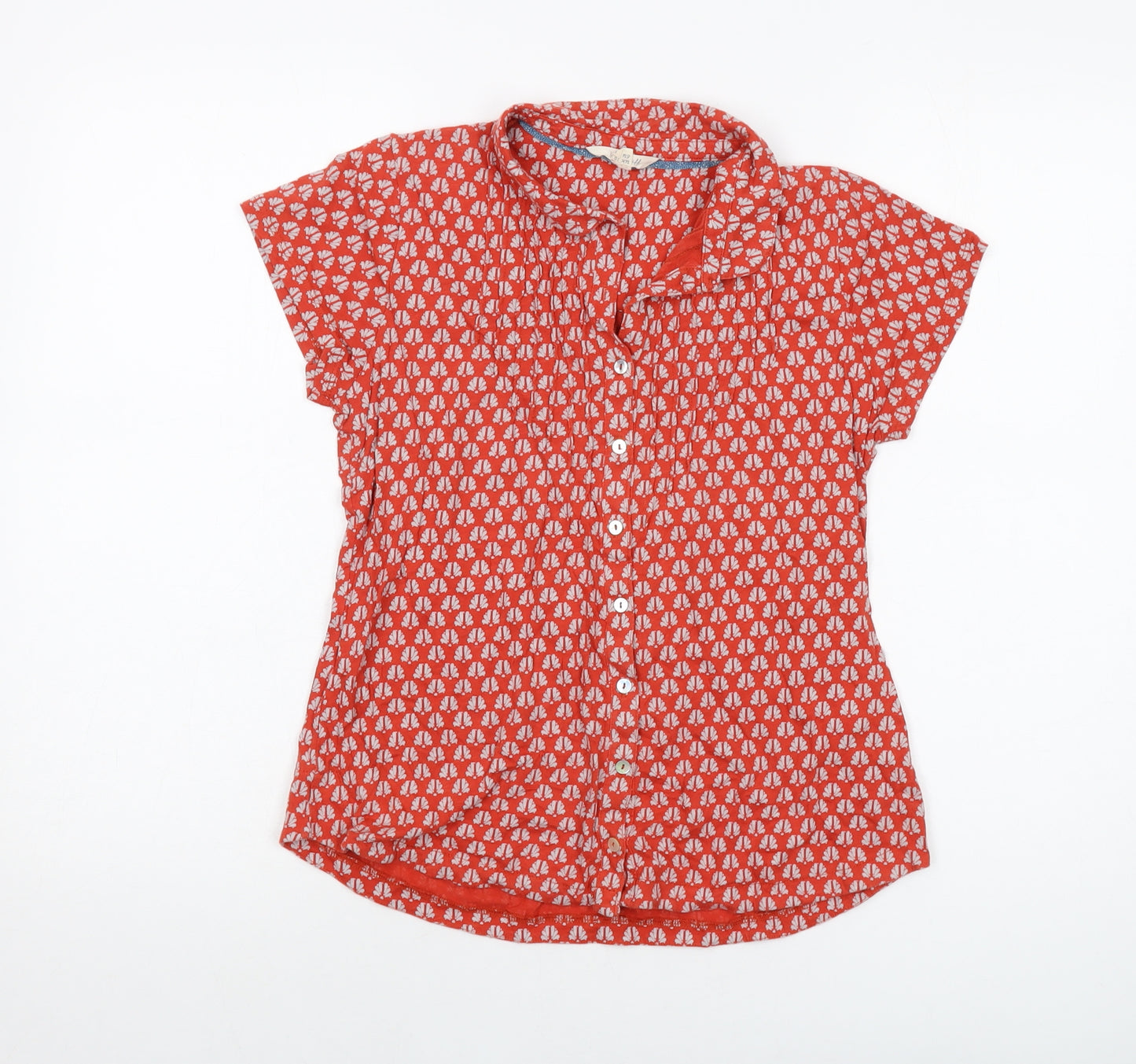 White Stuff Womens Red Geometric Cotton Basic Button-Up Size 10 Collared