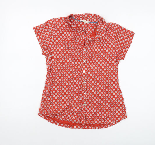 White Stuff Womens Red Geometric Cotton Basic Button-Up Size 10 Collared