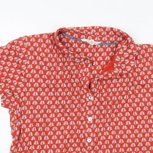 White Stuff Womens Red Geometric Cotton Basic Button-Up Size 10 Collared