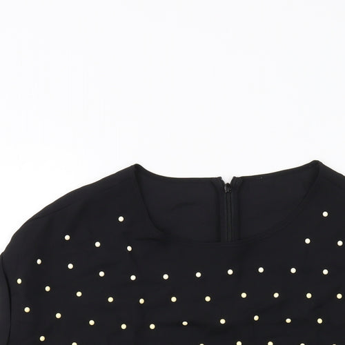 NEXT Womens Black Polka Dot Polyester Basic Blouse Size 10 Round Neck