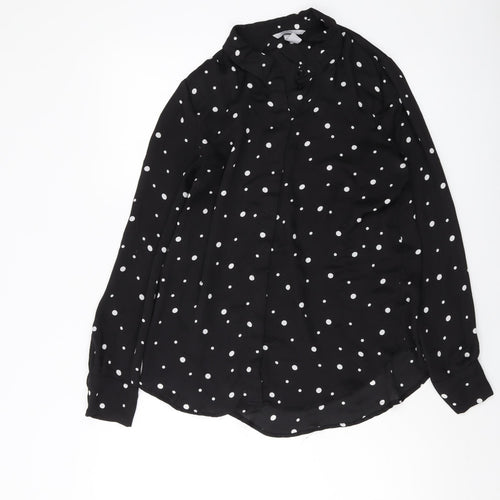 H&M Womens Black Polka Dot Polyester Basic Button-Up Size 10 Collared