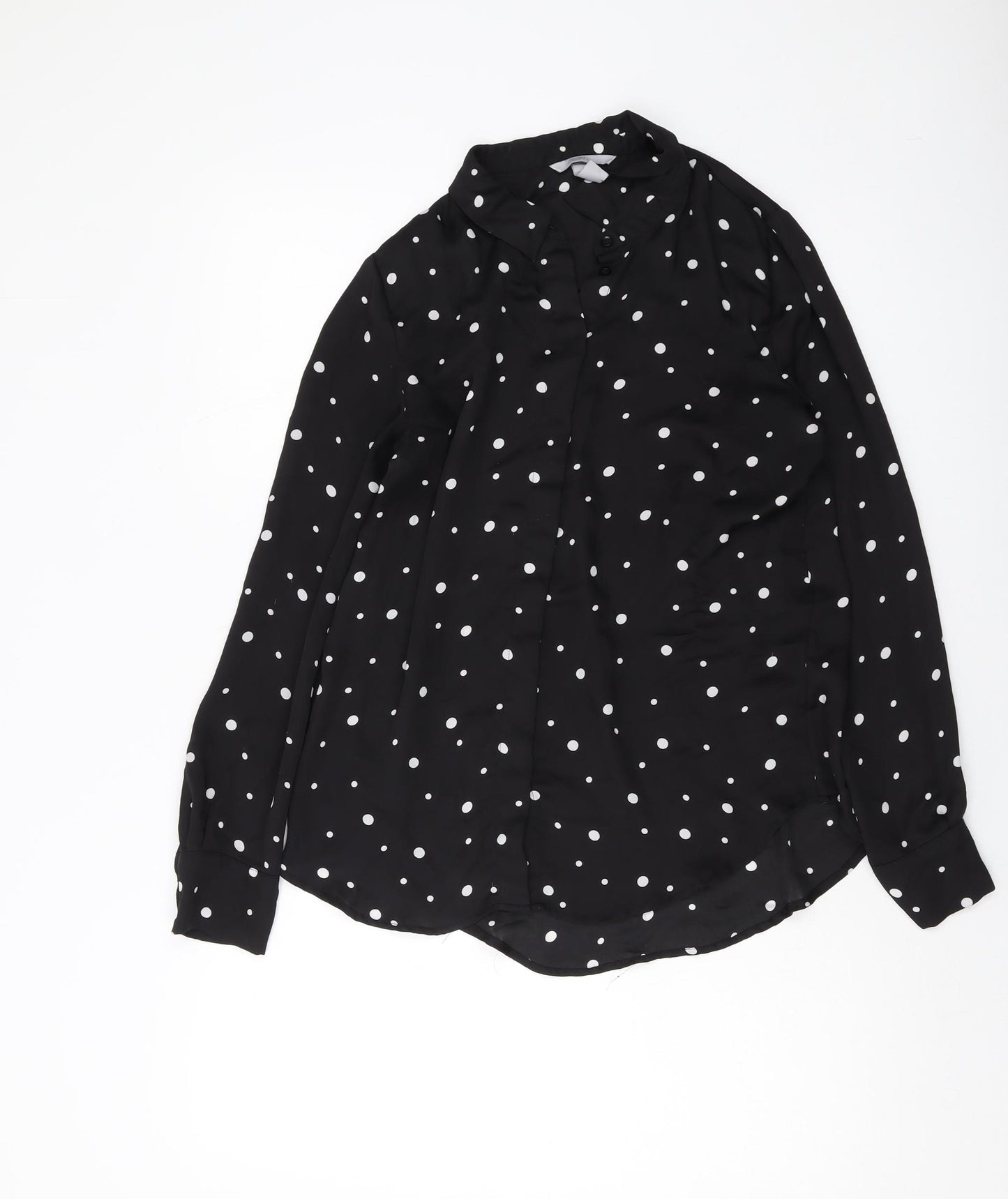 H&M Womens Black Polka Dot Polyester Basic Button-Up Size 10 Collared