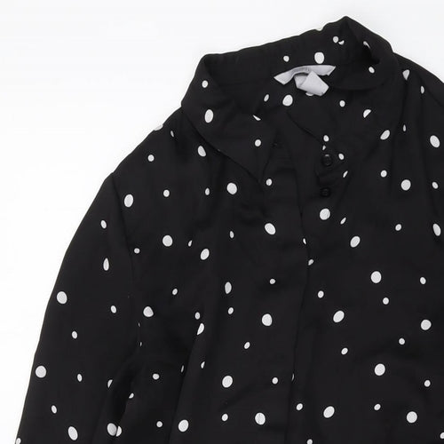 H&M Womens Black Polka Dot Polyester Basic Button-Up Size 10 Collared