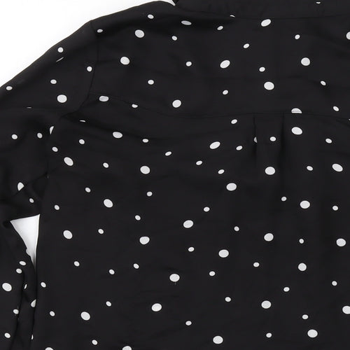 H&M Womens Black Polka Dot Polyester Basic Button-Up Size 10 Collared