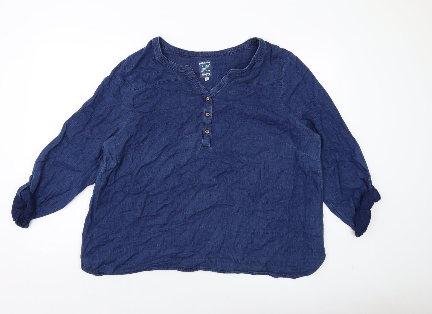 MANTARAY PRODUCTS Womens Blue Cotton Basic Blouse Size 22 V-Neck