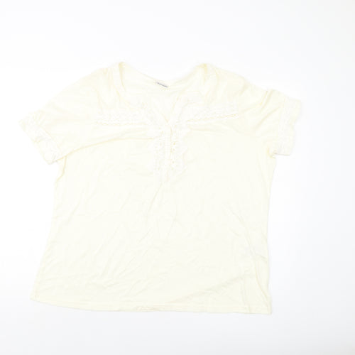 Damart Womens Ivory Polyester Basic T-Shirt Size 22 V-Neck