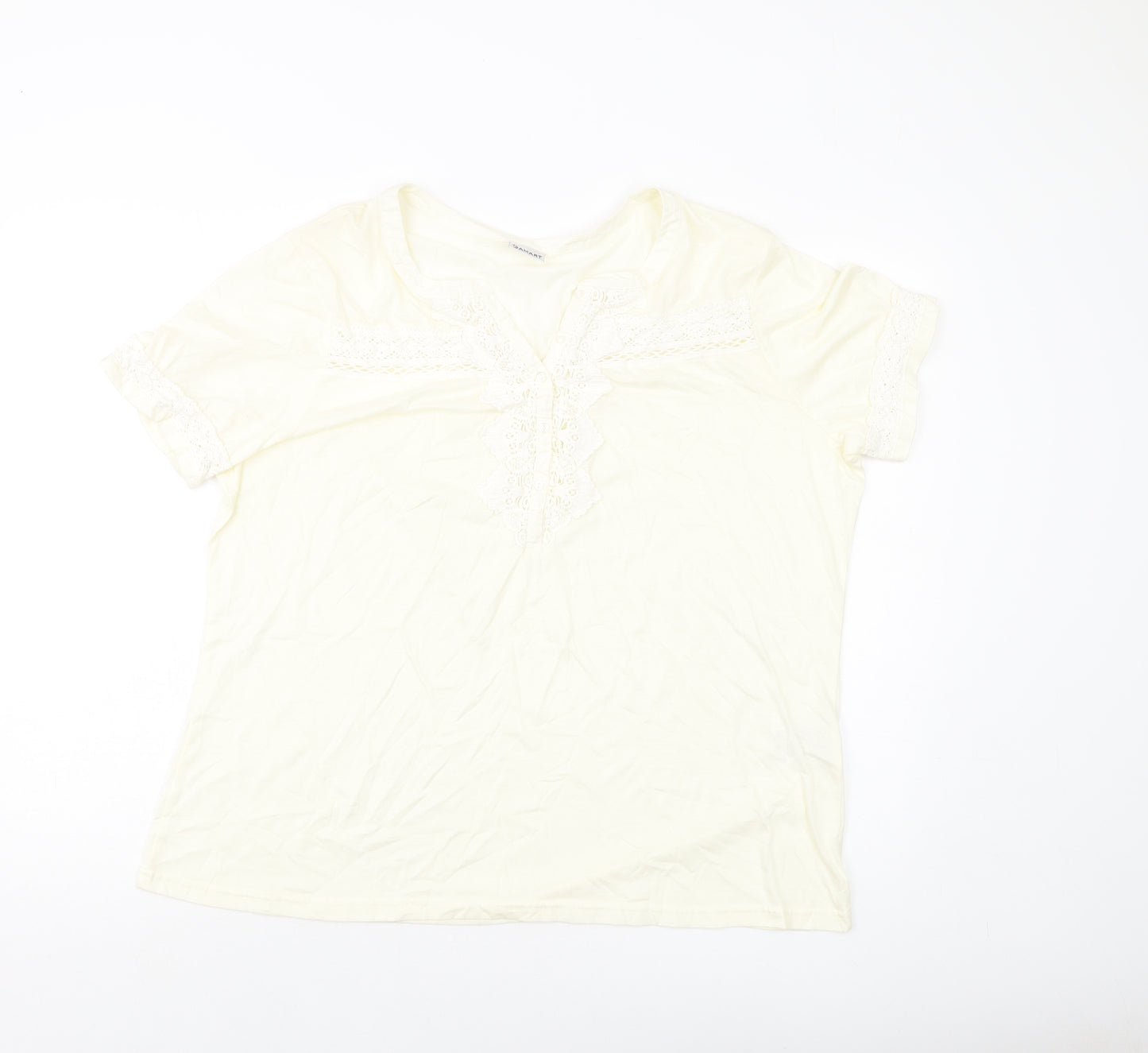 Damart Womens Ivory Polyester Basic T-Shirt Size 22 V-Neck