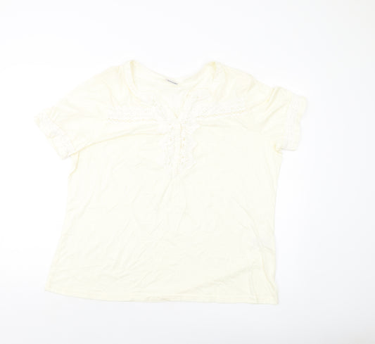 Damart Womens Ivory Polyester Basic T-Shirt Size 22 V-Neck