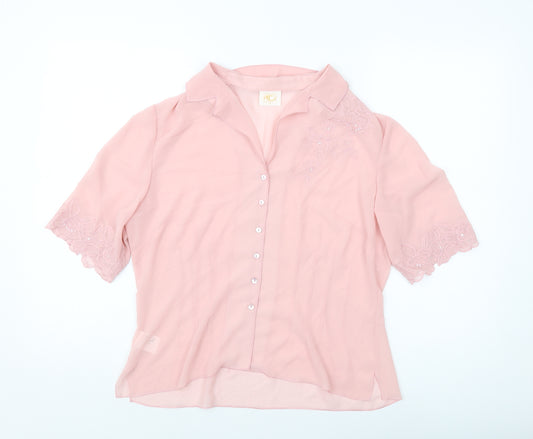 Country Casuals Womens Pink Polyester Basic Blouse Size 14 V-Neck