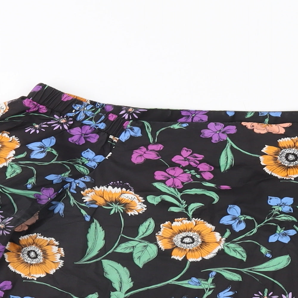 New Look Womens Black Floral Cotton Basic Blouse Size 12 Square Neck