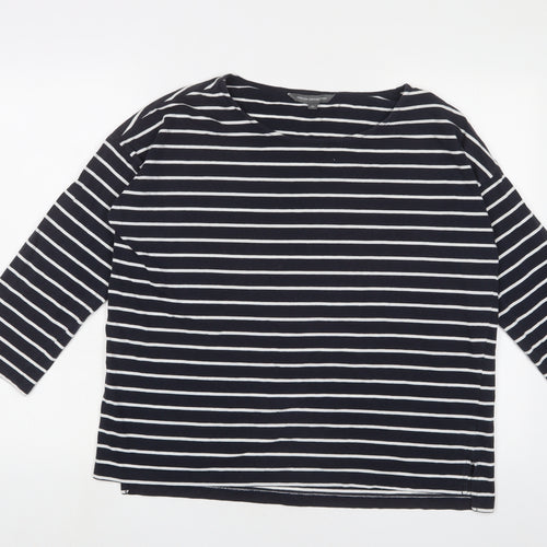 French Connection Womens Blue Striped Cotton Basic T-Shirt Size XL Boat Neck