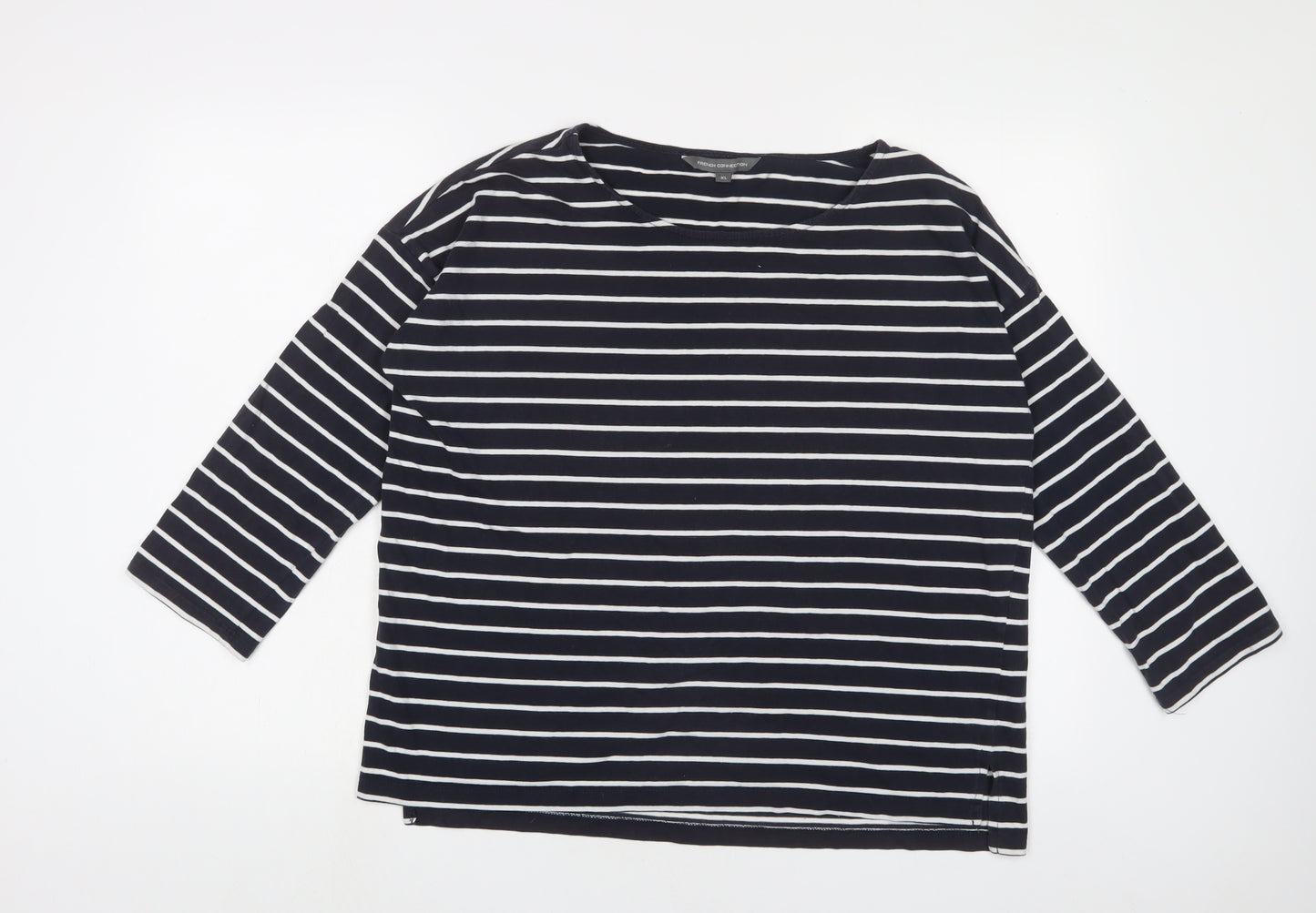 French Connection Womens Blue Striped Cotton Basic T-Shirt Size XL Boat Neck