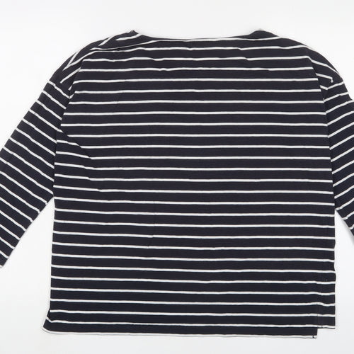 French Connection Womens Blue Striped Cotton Basic T-Shirt Size XL Boat Neck