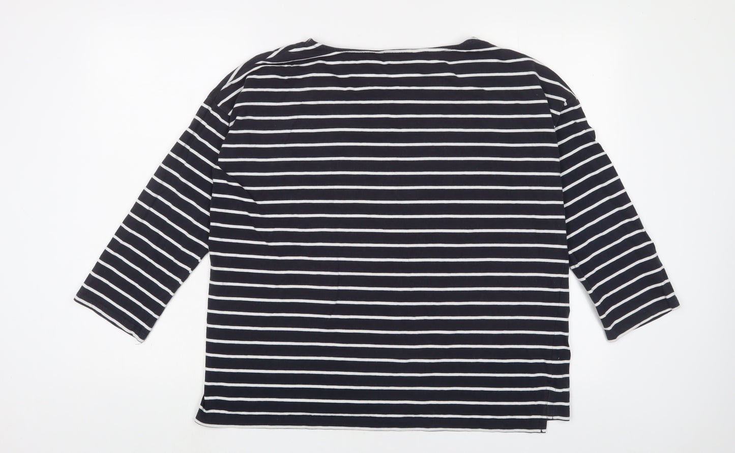 French Connection Womens Blue Striped Cotton Basic T-Shirt Size XL Boat Neck