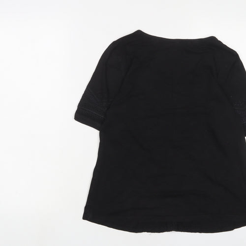 White Stuff Womens Black Cotton Basic T-Shirt Size 10 V-Neck - Embroidered