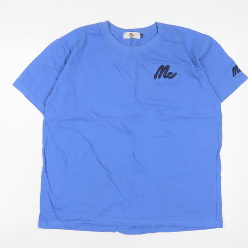 Me Womens Blue Cotton Basic T-Shirt Size XL Crew Neck - Logo, Embroidered