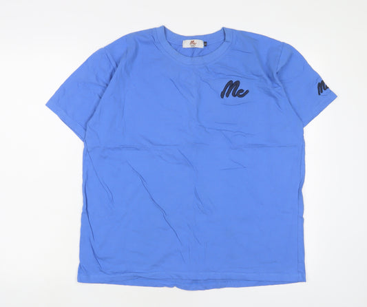 Me Womens Blue Cotton Basic T-Shirt Size XL Crew Neck - Logo, Embroidered